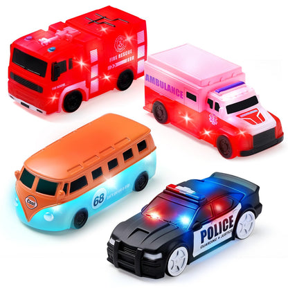 CLYMENE Car Light Up Bath Toys, 4 Pack Water Activated Light Up Toys, No Hole Floating Water Vehicle Toddler & Baby Bath Toys for Endless Tub Fun
