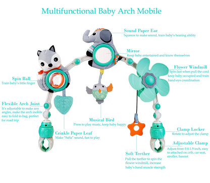Baby Stroller Arch Mobile, Adjustable Musical Arch Toys Mobile for Crib with Universal Clamps, Versatile Activity Toy Bar for Bouncer Infant Car Seat Toys 0 6 Months Mobile for Bassinet Swing - Gray