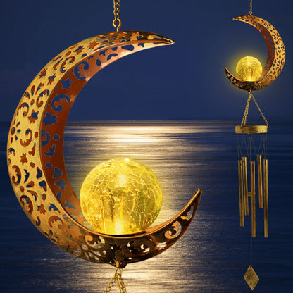 Solar Moon Wind Chimes for Outside Unique Birthday Mom Gifts for Women Mom Grandma Crackle Glass Ball LED Wind Chimes Solar Lights Outdoor Decor Light for Garden Patio Yard