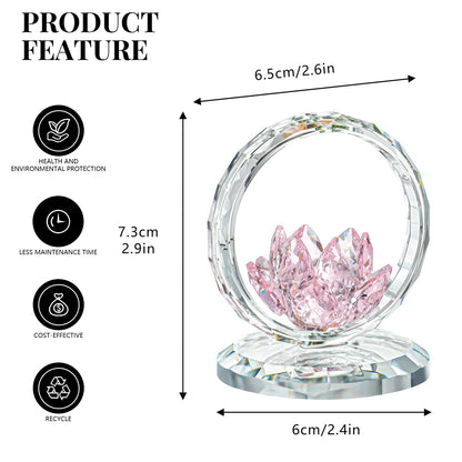 H&D HYALINE & DORA Pink Crystal Lotus Flower Basket Figurine Crystal Lotus Figurine Collectible Glass Flower Basket Ornament for Home Tabletop Centerpiece Decor