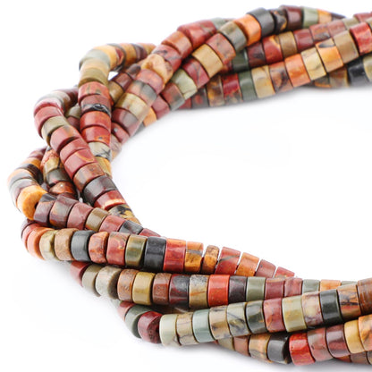 Natural Picasso Jasper Heishi Spacer Beads Loose Semi Precious Flat Round Gemstone Disc Shape Stone for Beading Jewelry Making 4x2mm 15.5"