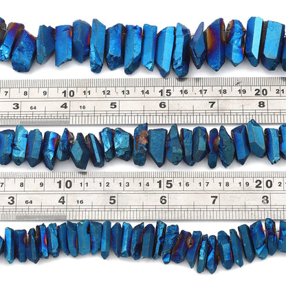 BEADIA Dark Blue Titanium Coated Crystal Quartz Spike Point Stick Beads Rough 1.0"-1.5" for Jewelry Making 15 Inch/Strand