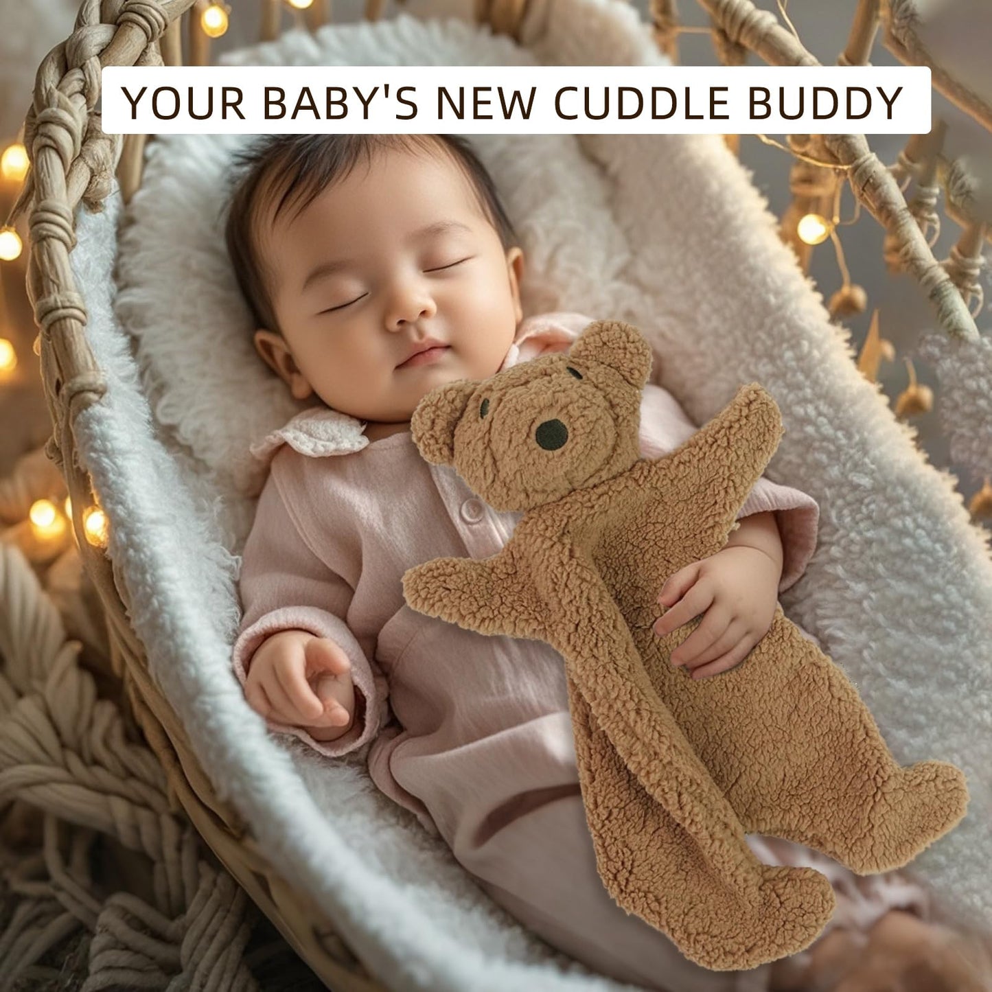 Lovey for Baby,Soft Baby Security Blanket,Snuggle Stuffed Animals Toy Baby Girl & Boy, Bear&Lamb Lovey Comforter Toy for Babies 0-12months,Baby Gifts for Infant and Toddler (Brown-Bear)