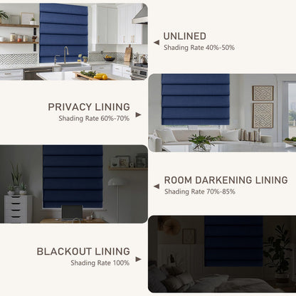 Drapifytex Navy Blue Cordless Customized Back Slat Roman Shade Faux Linen Sun Shade Roman Blind for Farmhouse Room Darkening Blind Washable Fabric Shade, 1 Piece