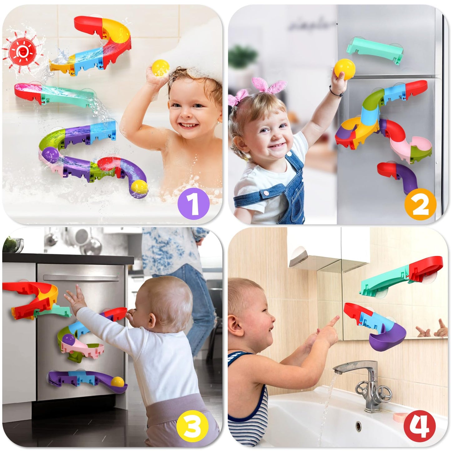 Fajiabao Toddler Bath Toys for Kids Ages 1-3 3-5 Bathtub Toys DIY Slippery Slide Track Fun Baby Shower Toys Birthday Gifts for Boys Girls Bath Time 1 2 3 4 5 6