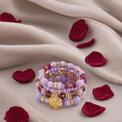 Jewellify Stackable Beaded Bracelets for Women Retro Tassel Multi-Layer Mixed Color Beaded Bracelet Bangles Set Gemstone Woven Female Jewelry Bracelet (Purple)