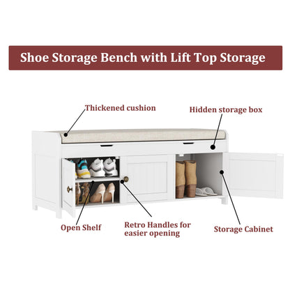 HOMEFORT 41.3" Shoe Bench with Lift Top Storage, Entryway Bench with Cushioned Seat, Wooden End of Bed Bench, Shoe Cabinet Bench with Hidden Storage Space, for Bedroom, Hallway,White