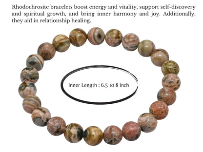 Amazing Gemstone Crystal Bracelet for Women Men's Gifts - Protection Healing Crystal Bracelet - 8mm Gemstone Beaded Stretchable Bracelet Pulseras Para Hombres Mujer Stocking Stuffers Mothers Day Gift (Rhodochrosite)
