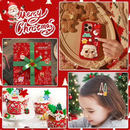 Vellibring 120PCS Christmas Cute Resin Flatback Slime Charms，60 Styles Bulk Christmas Cartoon Making Kit Decorations for Holiday DIY Craft Phone Cases Nails Scrapbooking