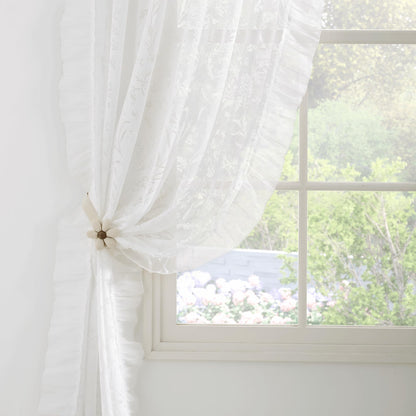 NICETOWN White Sheer Shabby Chic Lace Curtains for Bedroom, Rod Pocket & Back Tab Leaf Pattern Semi Sheer Window Treatments Privacy with Light Filtering for Living Room, 2 Panels