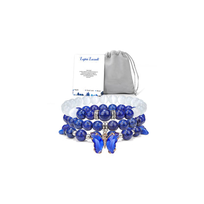 Raicegs Healing Crystal Bracelets for Women Lapis Lazuli Butterfly Bracelet Set 8mm Natural Stone Beaded Bracelet Anxiety Stress Relief Purple Bracelets for Women