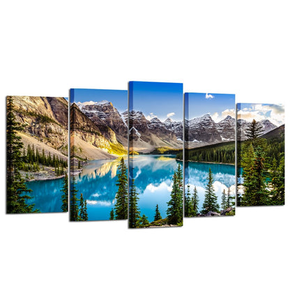 KREATIVE ARTS - 5 Pieces Canvas Prints Wall Art Canada Moraine Lake And Rocky Mountain Landscape Pictures Modern Canvas Painting Giclee Artwork For Home Decoration (Large Size 60x32inch)