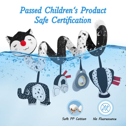 FATI Car Seat Toys for Babies 0-6 Months, Black and White High Contrast Baby Spiral Carseat Toy for Infant 0-3, 3-6 Newborn, Stroller Toys for 0 3 6 9 12 Months Baby Ideal Gift
