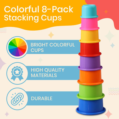 Stacking Cups Baby Toy Educational Cup Stacking Set 8-Pc Rainbow Stackable Cups | Nesting Cups for Babies 6-12 Months | Stacking Cups for Toddlers 1-3 Perfect for Indoor/Outdoor, Rainbow (8Pcs)