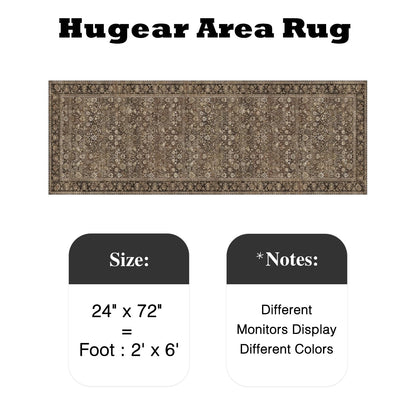 HUGEAR 2x6 Runner Rug Machine Washable Brown Hallway Area Rugs Indoor Accent Rugs Floral Low Pile Carpet Distressed Throw Rug Bedroom Living Room Office Dining Kitchen Laundry Non Slip