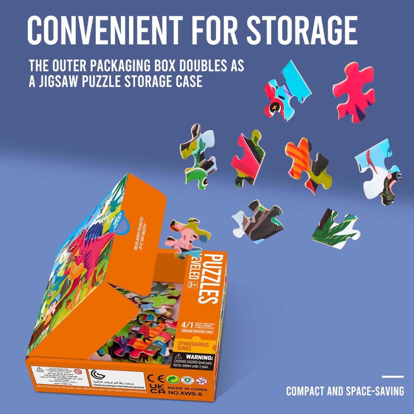 Dinosaur Puzzles for Kids Ages 3-8，4 Pack Progressive Jigsaw Puzzles (24/30/35/48 Pieces) for Toddlers & Children，Educational Floor Puzzles for Gifts