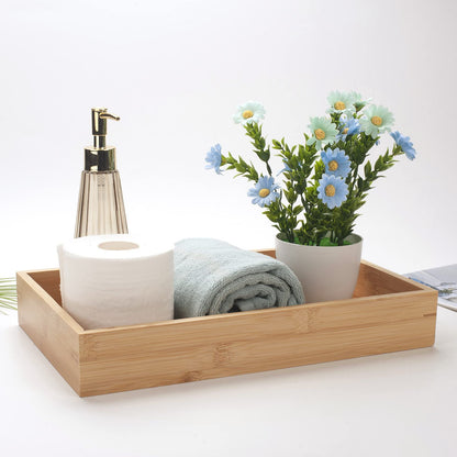 Natural Bamboo Vanity Organizer Set - Wooden Bathroom/Kitchen Countertop Tray, Set of 3