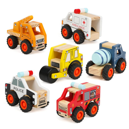 DIPALENT 6Pcs Wooden Cars for Toddlers 1-3,Car Toys,Push and Go Vehicle,Kid Vehicle Toys,Hand Push Car Toys for 1+ Year Old,Montessori