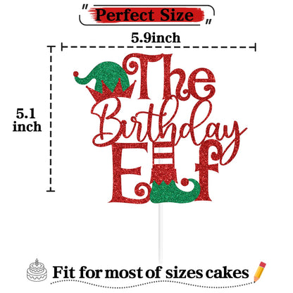 Red Glitter The Birthday Elf Cake Topper, I'm Back Elf Christmas Xmas Decor, Christmas New Year's Eve Birthday Party Decorations Supplies