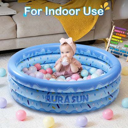Inflatable Baby Pool Small Kiddie Swimming Pool, 3 Rings Round Pad Pool for Kids & Toddler, 48"X12" Portable Indoor Ball Pit Toys, Outdoor Water Play for Girl/Boy (Blue)