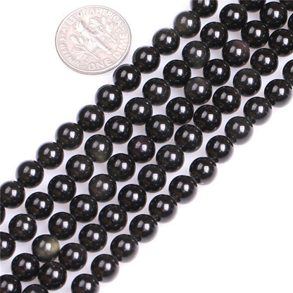 6mm Natural Black Obsidian Beads Round Gemstone Loose Beads for Jewelry Making (58-62pcs/strand)