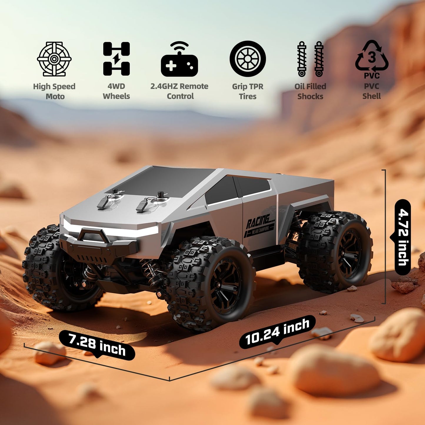 WayEee 1:18 Fast RC Car 40 KPH High Speed 4X4 Remote Control Monster Truck, All Terrain Vehicles Toy with 2 Batteries, 2.4GHz Remote Control, 2 PVC Shell Off-Road Pickup, Gift for Kids and Adults
