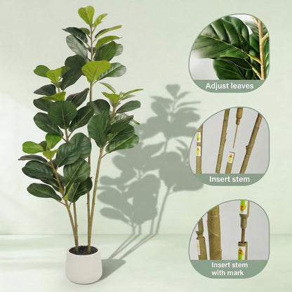6FT Artificial Fiddle Leaf Fig Tree for Indoor Home Office Decor-Realistic Fake Ficus Tree in Black Planter,Faux Plant with Lifelike Trunk&Leaves for Living Room,Housewarming Gift