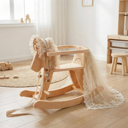 labebe - Wooden Rocking Horse, Baby Wooden Ride On Toys for 12M+, Classic Rocker Toy with Removable Fence, Toddler Riding Toy Indoor/Outdoor, Nursery Birthday Gift (Natural)
