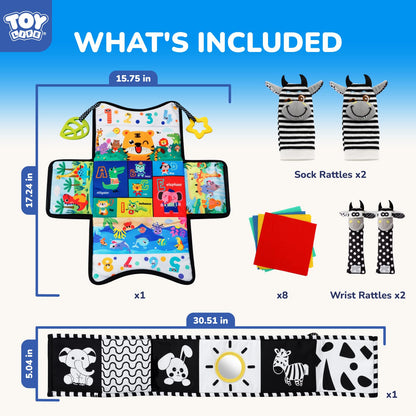 TOY Life High Contrast Baby Toys 0-6 Months - Black & White Newborn Tummy Time Sensory Toys Set with Soft Montessori Visual Stimulation Infant Book, Boy Girl Shower Gift, Easter Basket Stuffers
