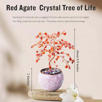 Runyangshi Red Agate Crystal Tree of Life - 8" Large Natural Chakra Healing Crystal Tree, Bringing Money, Good Luck, Positive Energy for Home Decor, Feng Shui Gifts, Office Desk Ornament