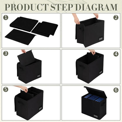 Yearntown 2 Pack Graded Comic Book Storage Box 15.5 x 9.5 x 13.5 Inch Collapsible Holds 56 Comic Book Organizer with Lid Labe 3 Removable Box Partitions, Black