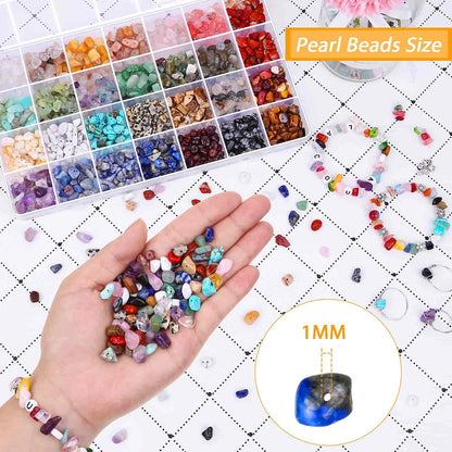 Crystal Chips Beads for Ring Making, 28 Colors Gemstone Beads for Jewelry Making, Crystal Ring Making Kit with Plastic Box for Jewelry Ring, Bracelets, Earring Making Supplies