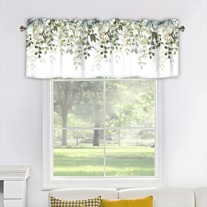 AYTTBIS Sage Green Eucalyptus Leaves Curtain Valance for Windows Watercolor Window Treatments 1 Panel Short Curtains for Kitchen Windows Bathroom Bedroom,42 x 12 Inch
