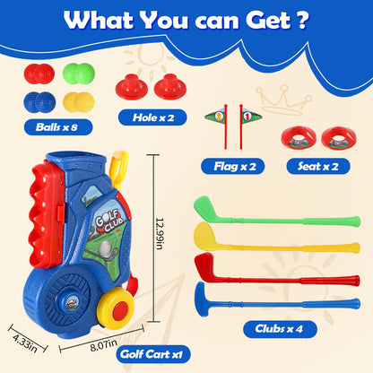 SUPER JOY Toddler Golf Set, Kids Golf Cart with 4 Clubs & 8 Balls, Indoor Outdoor Kid Golf Clubs for 3-5 Boys Girls, Mini Golf Birthday Gifts for Baby 3-5 Years Old