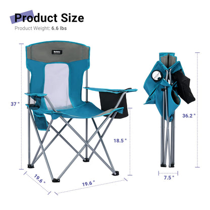 Camping Folding Chair Outdoor Lawn Portable Lightweight Camp Folding Chairs for Adult Outside with Cup Holder, Cooler Pouch & Side Pocket for Camping, Beach, Fishing, Sports or Tailgating Events, Blue