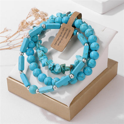 IVY TAILI 3Pcs Turquoise Bracelet for Women Boho Turquoise Bead Bracelet Natural Stone Beaded Stretch Bracelets Set Healing Crystal Bracelets Turquoise Jewelry for Women