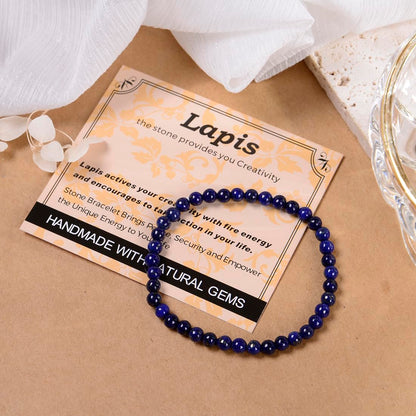 MASSIVE BEADS Lapis - Creativity and Confidence - Handmade Handmade Yoga Stretch Elastic Bracelet Natural Stone Crystal Healing Power Energy Gifts for Unisex Adult 4mm