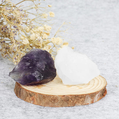 Orientrea Raw Amethyst Rough Crystal with Clear Quartz, Natural Amethyst Crystal and Healing Stones for Tumbling, Decoration, Polishing, Wire Wrapping, Wicca & Reiki 2PCS