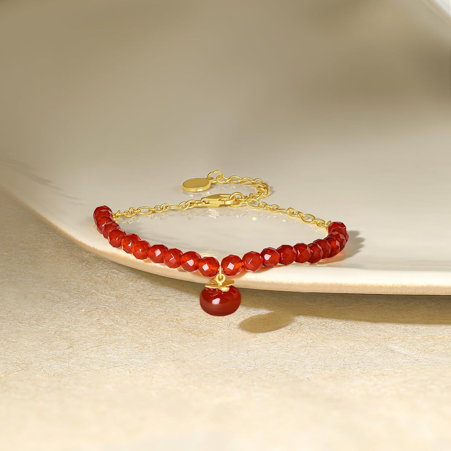 ZHOU LIU FU Sterling Silver Bracelet Red Agate Beaded Bracelet Fortune Bag Charm Bracelet Natural Gemstone Healing Jewelry for Women Mom Lover Birthday Aniversary