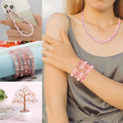 31 inches Chip Stone Loose Gemstones Beads Drilled Strand for Jewelry Making (Pink Quartz)