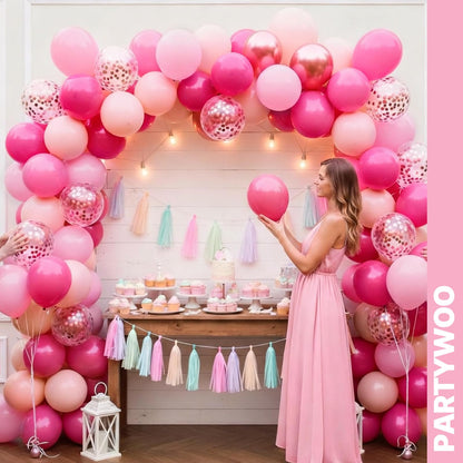 PartyWoo Pink Balloons 66pcs 12 Inch Pearl Metallic Mauve Magenta Fuchsia Hot Pink Confetti Latex Balloons for Gender Reveal Bridal Shower Baby Shower Princess Theme Birthday Party Decorations