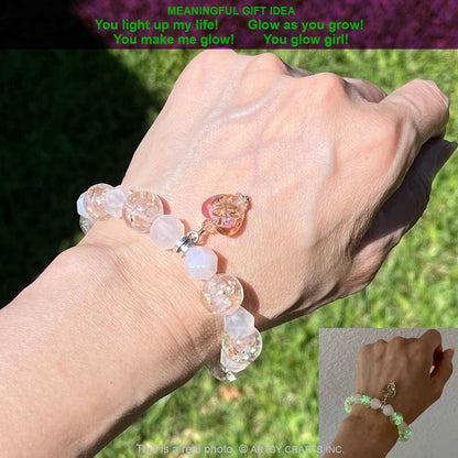 ARTSY Crafts Glow in the Dark Glass Beads with Natural Gemstone Beads Charm Bracelets, Crystal Healing Stones Firefly Beads Bracelet for Men Women Love Calming Anxiety Chakra Spiritual Gifts, Quartz