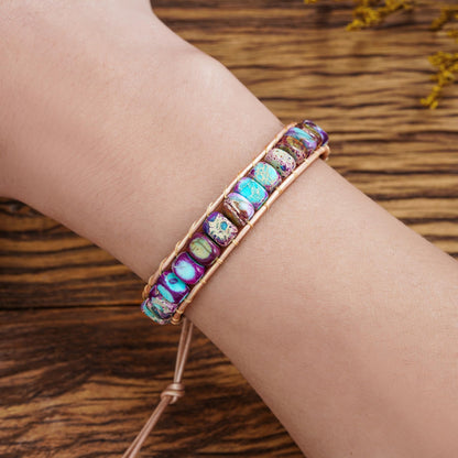 Plumiss Boho Handmade Purple Blue Imperial Jasper Bead Wrap Bracelet for Women Men