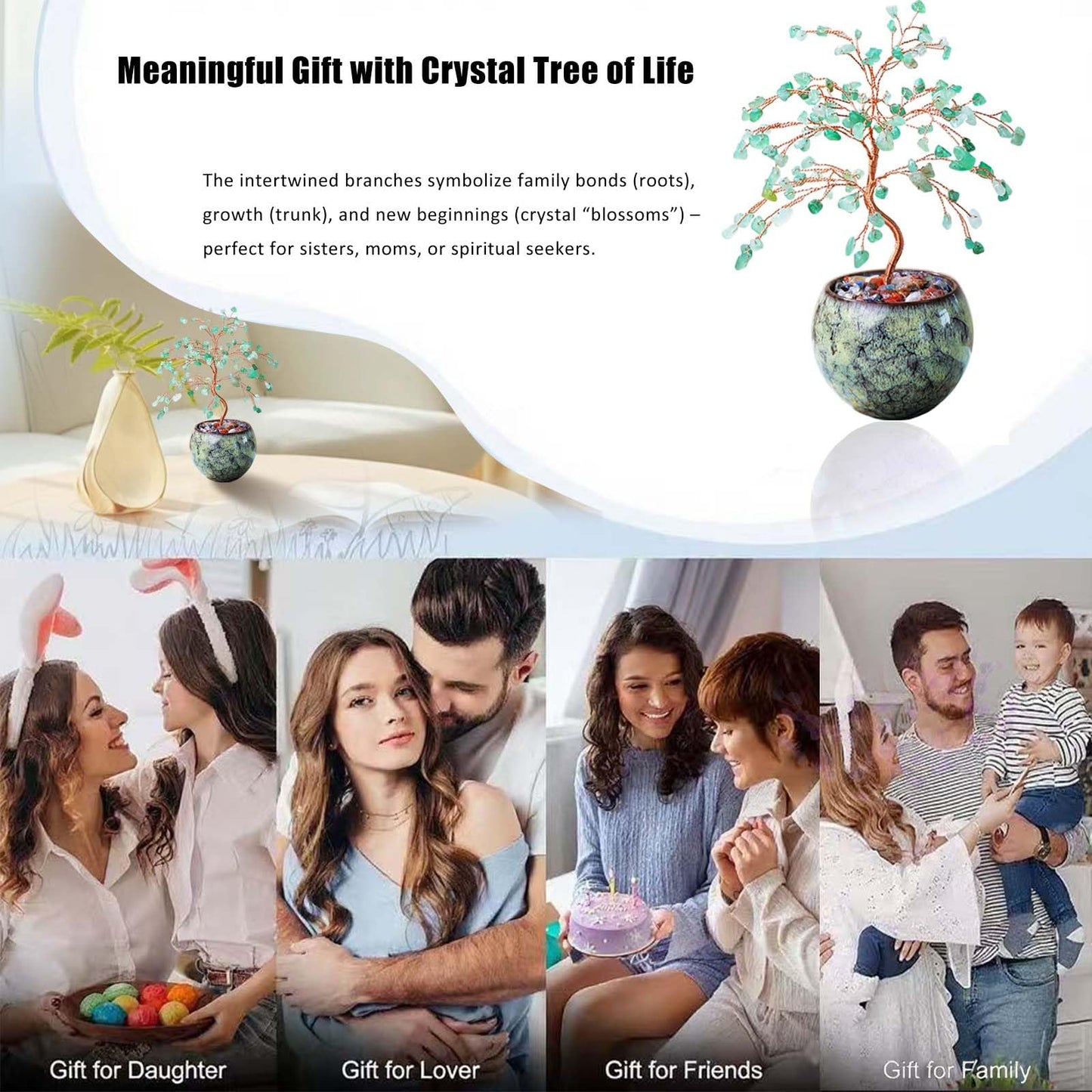 Runyangshi Green Aventurine Crystal Tree of Life - 8" Large Natural Chakra Healing Crystal Tree, Bringing Money, Good Luck, Positive Energy for Home Decor, Feng Shui Gifts, Office Desk Ornament