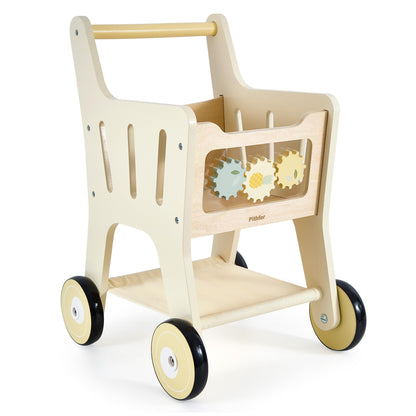 Pithfor Wooden Shopping Cart for Kids, 3 in 1 Wooden Baby Push Walker, Baby Doll Stroller, Toy Shopping Cart for Toddlers 1-3