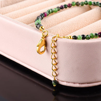 Natural Ruby Zoisite Gold Bracelets For Women, Dainty Gemstone Jewelry, Birthstone, Chakra Healing Energy Crystals, 14k Gold Plated Chain 8 inch Adjustable, Birthday Gifts For Women