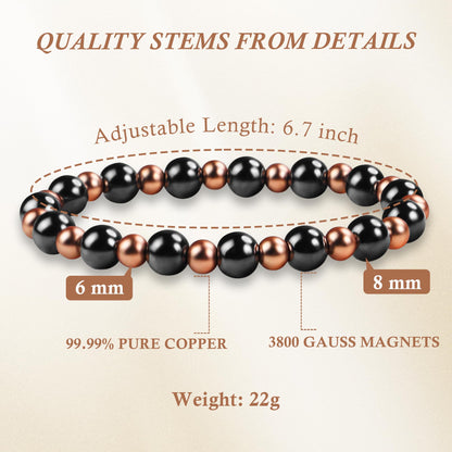 PEALICIOUS Copper Bracelet for Women and Men, 8MM Copper Magnetic Bracelet with 3800 Gauss Magnets Beads as Mother Day Gift for Mom, Cooper Hematite Jewelry Pulsera De Cobre para Mujer for Parents