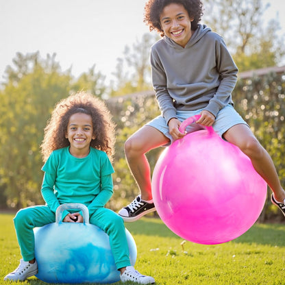 Upper Rider 2 Pcs 18 Inch Hopper Ball for Kids 3-8, Bouncy Balls with Handle for Toddlers, Inflatable Hippity Hop Jumping Balls, Sit On Hopping Toys with Pump for Girls Boys, Blue Pink