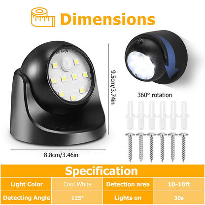 Motion Sensor Outdoor Lights - Outdoor Motion Sensor Light Battery Operated Wireless Spotlight Motion Detector Security Light Auto On Off for Sheltered Porch Stair Hallway Garage Wall Shed (2 Pack)