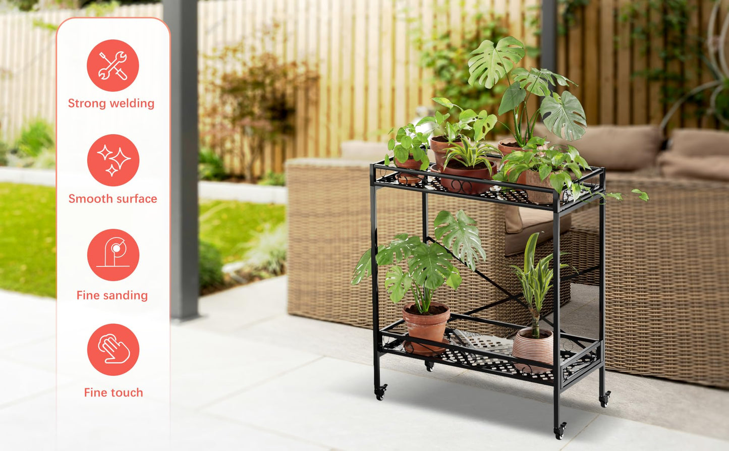 Zhongma 2 Tier Window Height Sturdy Metal Plant Stand with Wheels, 32.7x16x39.4 Inch High, Heavy Duty Succulent Shelf for Home Indoor and Outdoor, 440 LBS Capacity & Heavy Duty Construction